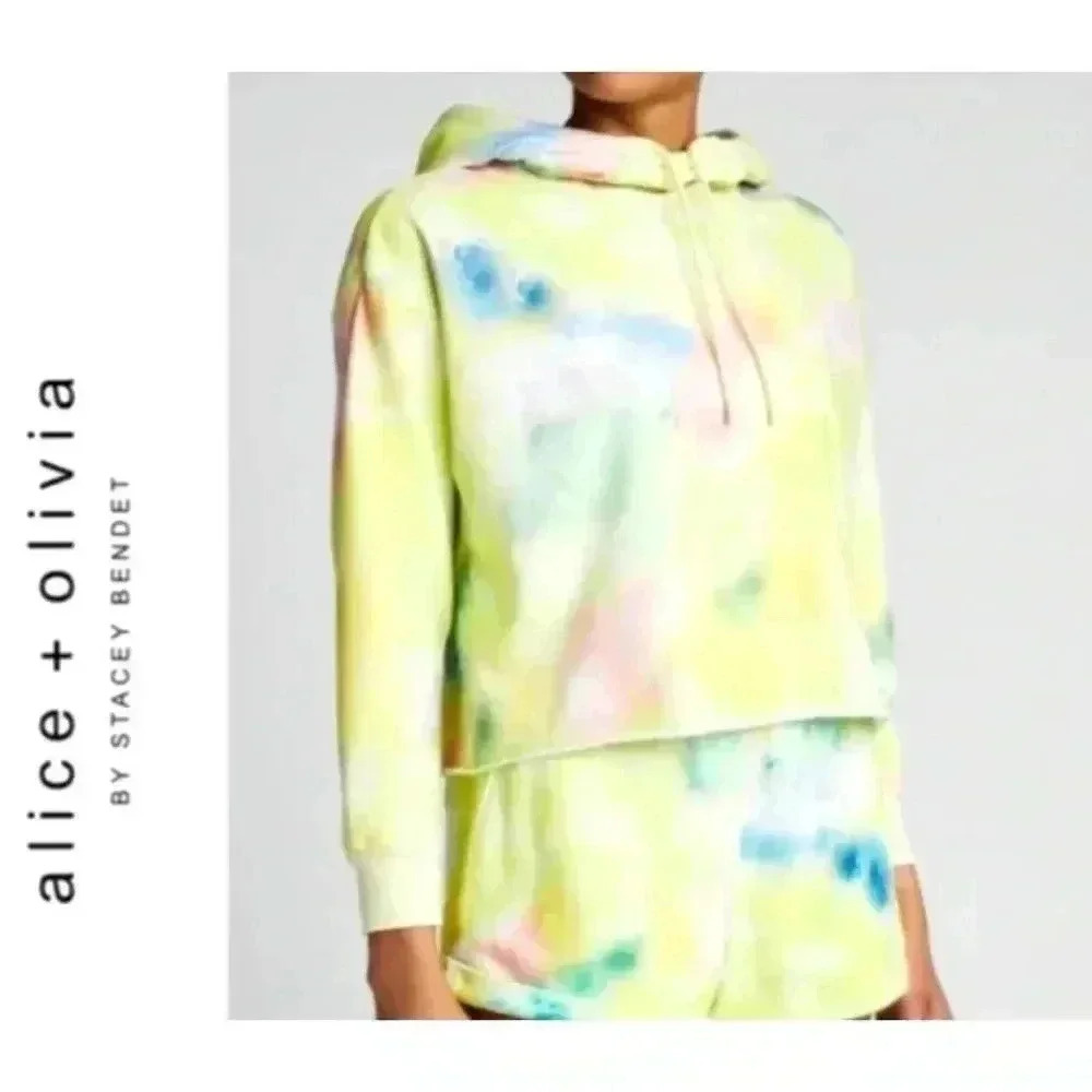 NWT! Alice + Olivia Tie Dye Niki Funnel Neck Crop Hoodie size M